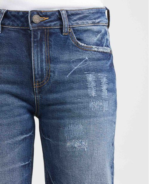 Jean Super High Rise Boot Cut Azul Oscuro con Rotos para Mujer