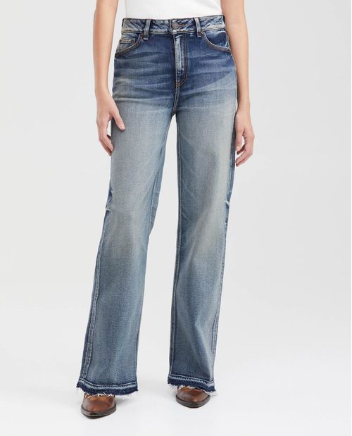 Jean Super High Rise Bota Relaxed Azul Medio para Mujer