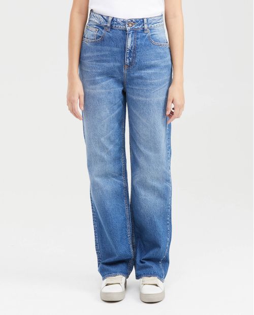 Jean Straight Fit Super High Rise Bota Relaxed Azul Claro Vintage para Mujer