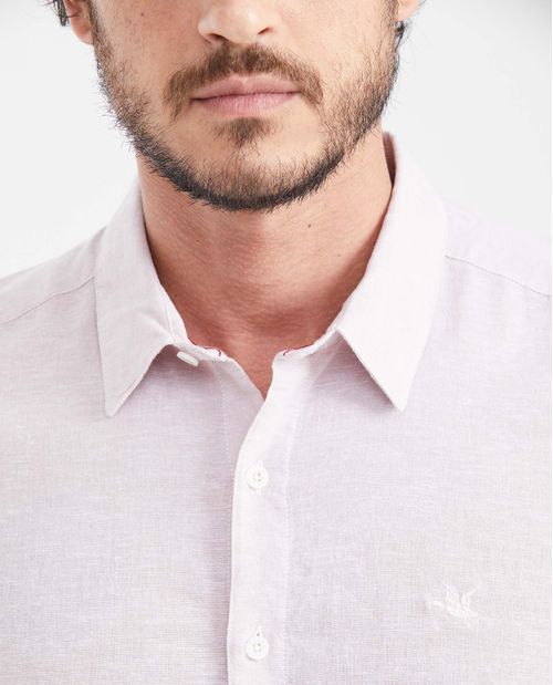 Camisa Slim Fit Manga Corta en Lino y Algodón para Hombre