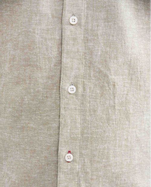 Camisa Slim Fit Manga Corta en Lino y Algodón para Hombre
