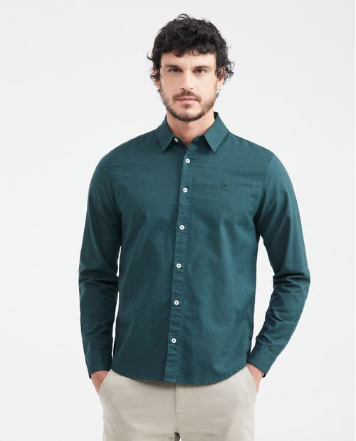 Camisa Slim Fit Manga Larga en Algodón y Lino para Hombre