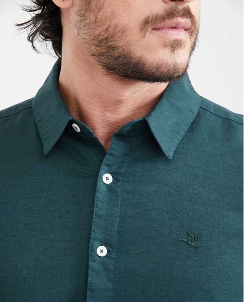 Camisa Slim Fit Manga Larga en Algodón y Lino para Hombre