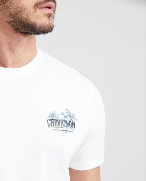 Camiseta Classic Fit Estampada Cuello Redondo en Algodón más Grueso para Hombre