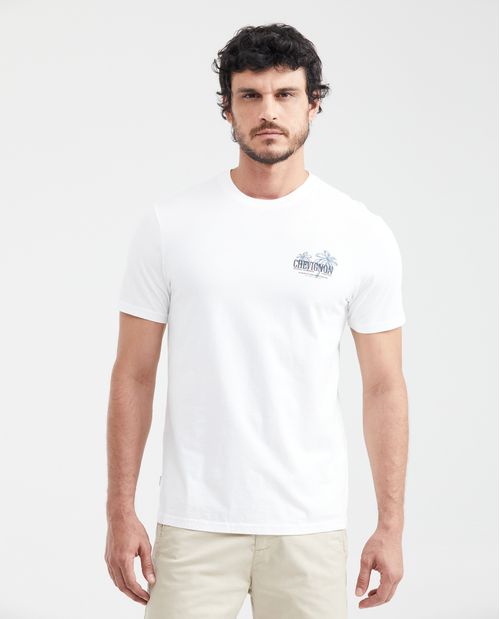 Camiseta Classic Fit Estampada Cuello Redondo en Algodón más Grueso para Hombre