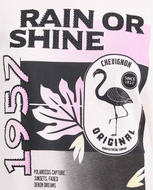 Camiseta Estampada con Detalles de Piedras para Mujer