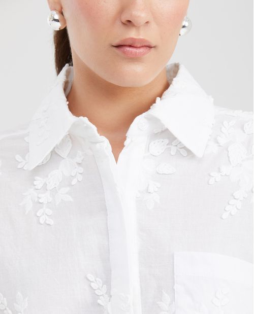 Camisa Resort Silueta Recta en Ojalillo para Mujer