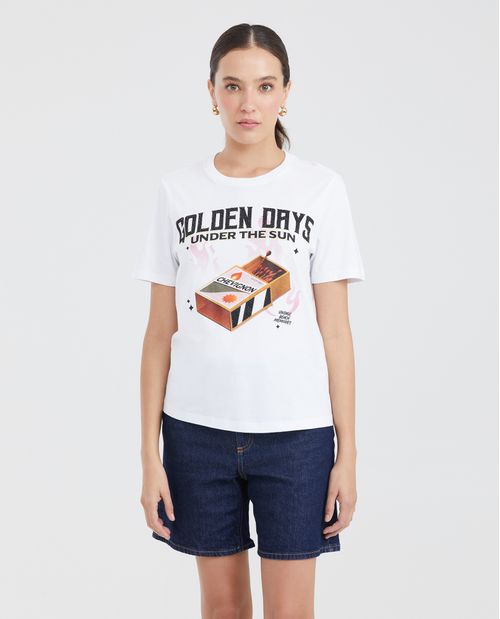 Camiseta Estampada con Detalles de Piedras para Mujer
