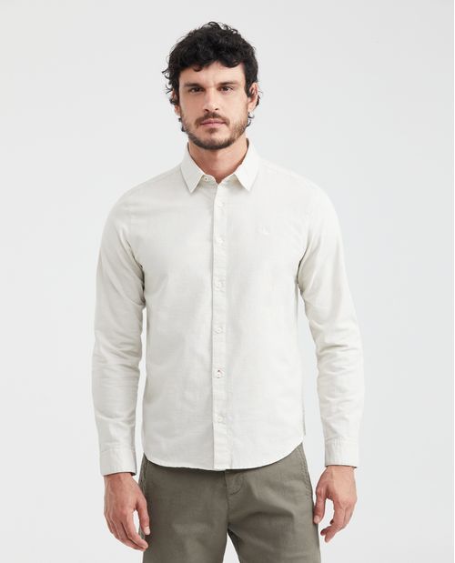Camisa Slim Fit Manga Larga en Algodón y Lino para Hombre