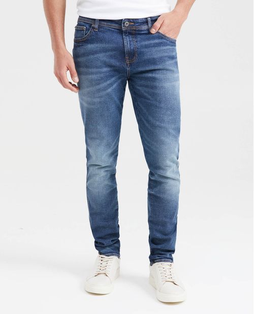 Jean Súper Slim Fit Tiro Bajo Bota Super Slim Azul Medio Vintage para Hombre