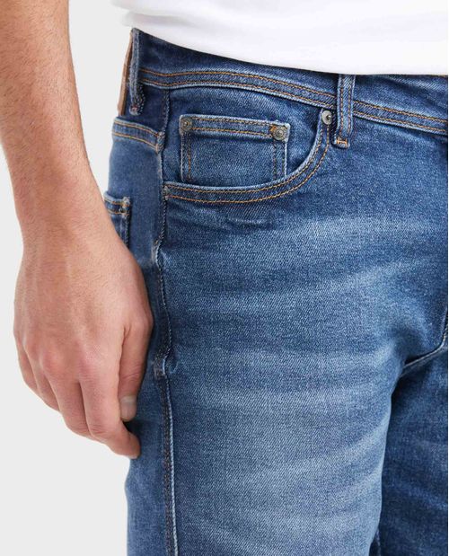 Jean Súper Slim Fit Tiro Bajo Bota Super Slim Azul Medio Vintage para Hombre