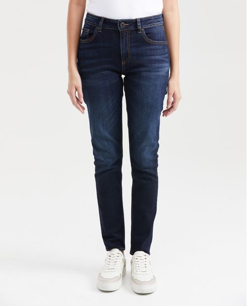 Jean High Rise Bota Skinny Azul Ultra Oscuro para Mujer