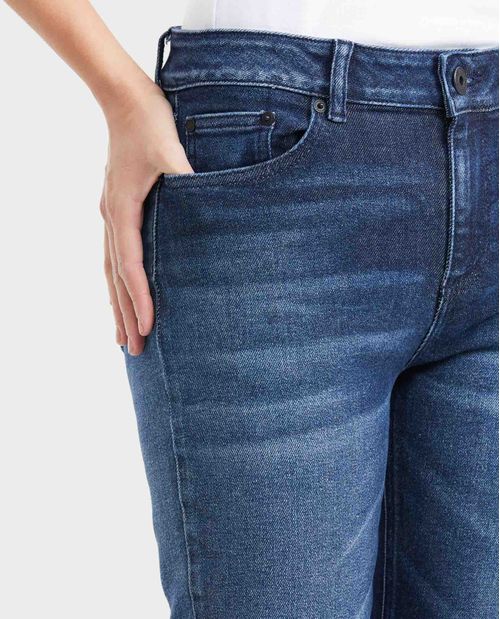 Jean High Rise Bota Skinny Azul Ultra Oscuro para Mujer