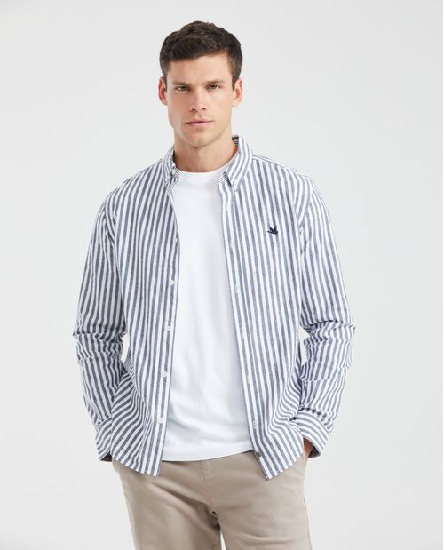 Camisa Classic Fit Manga Larga con Estampado de Rayas para Hombre