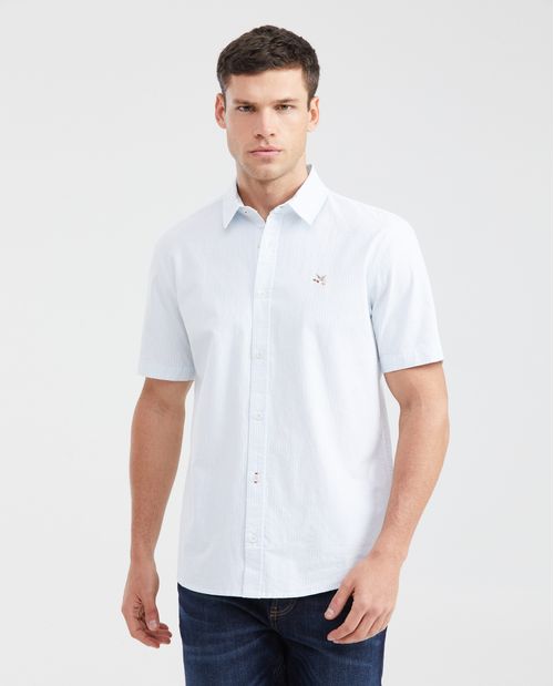 Camisa Classic Fit Manga Corta en Algodón con Estampado de Rayas para Hombre