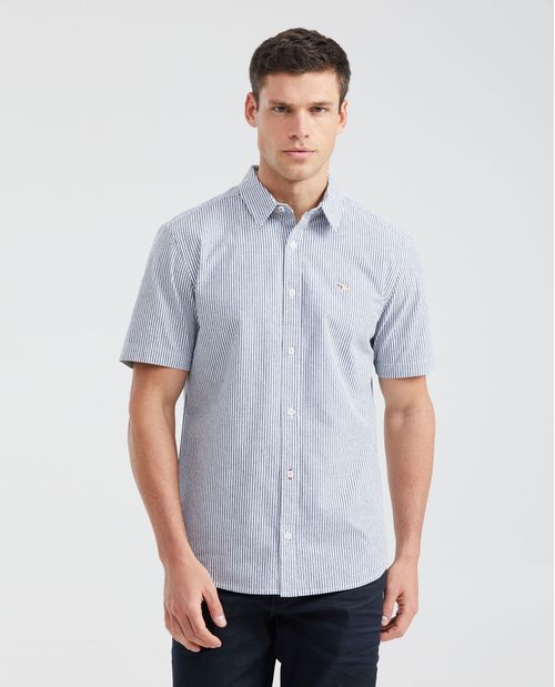 Camisa Classic Fit Manga Corta en Algodón con Estampado de Rayas para Hombre