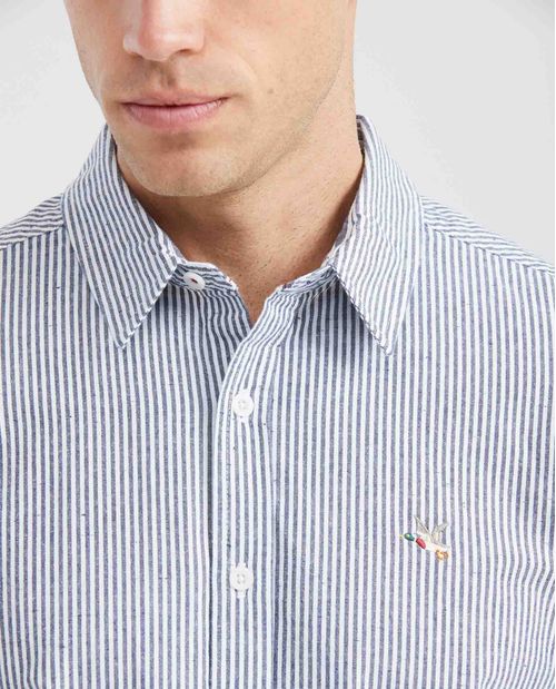 Camisa Classic Fit Manga Corta en Algodón con Estampado de Rayas para Hombre