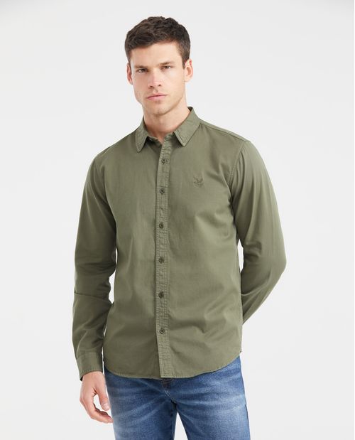 Camisa Slim Fit Manga Larga en Algodón para Hombre