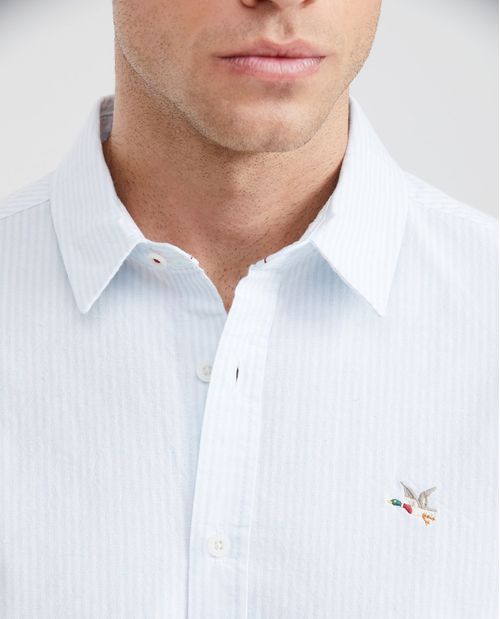 Camisa Classic Fit Manga Corta en Algodón con Estampado de Rayas para Hombre