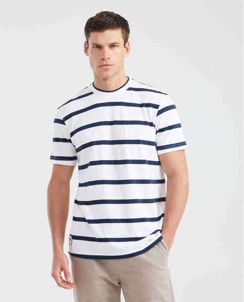 Camiseta Classic Fit Estampado de Rayas Cuello Redondo para Hombre