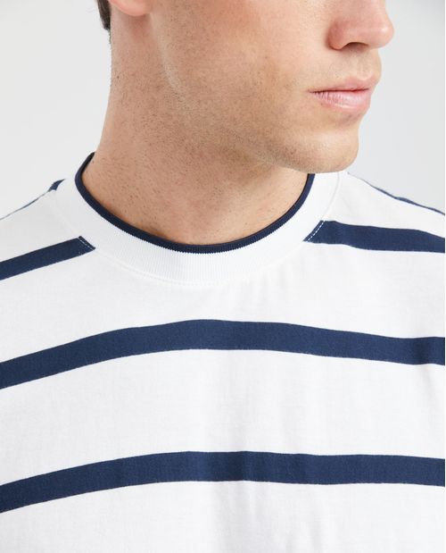 Camiseta Classic Fit Estampado de Rayas Cuello Redondo para Hombre