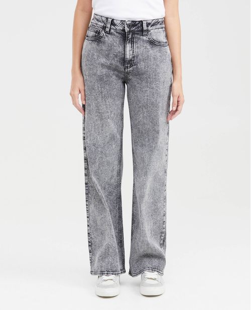 Jean Wide Leg Super High Rise Bota Relaxed Gris Textura Corduroy para Mujer