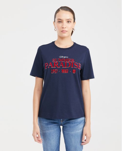 Camiseta Estampada con Detalles Aterciopelados para Mujer