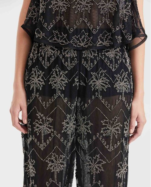 Pantalón Tipo Palazzo con Bordado en Canutillos para Mujer