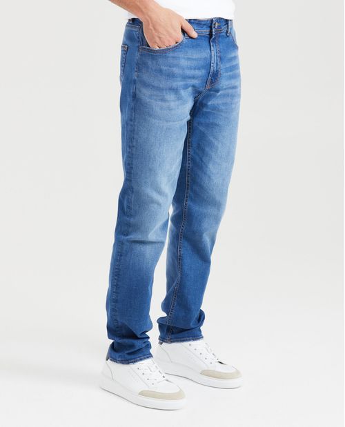 Jean Straight Fit Tiro Medio Boot Cut Azul Oscuro Medio para Hombre