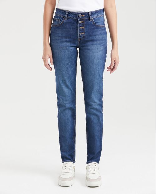 Jean High Rise Bota Skinny Azul Medio para Mujer