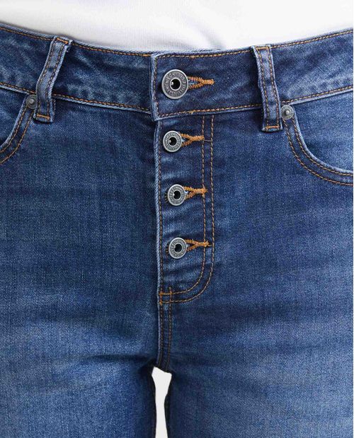 Jean High Rise Bota Skinny Azul Medio para Mujer