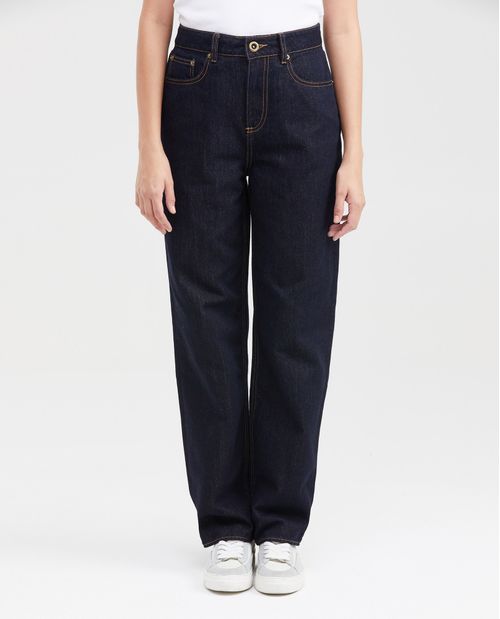 Jean Straight Fit Super High Rise Bota Relaxed Azul Ultra Oscuro para Mujer