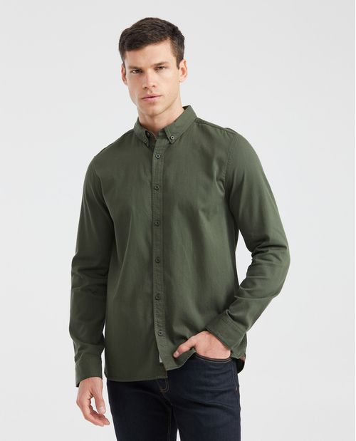 Camisa Slim Fit Manga Larga en Algodón con Efecto Corduroy para Hombre