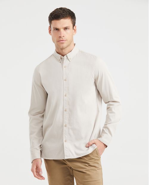 Camisa Slim Fit Manga Larga en Algodón con Efecto Corduroy para Hombre