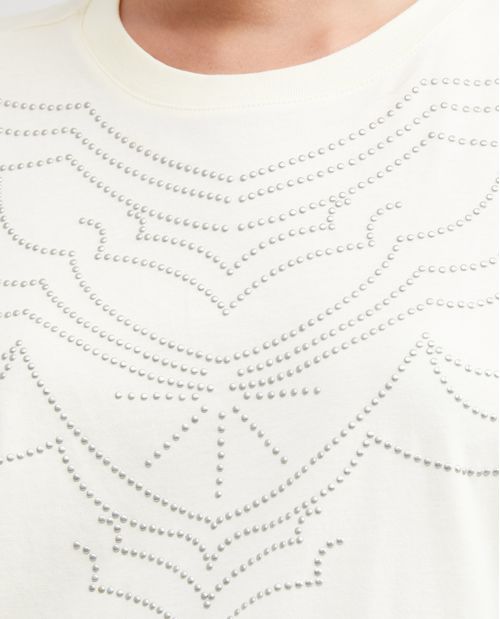 Camiseta Estampada con Gráfico en Piedras para Mujer