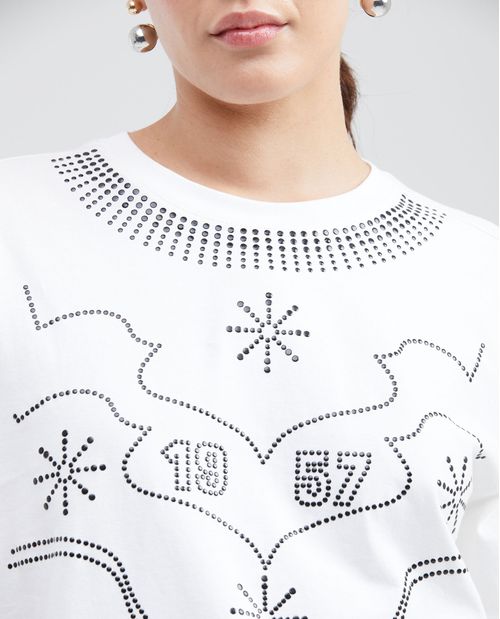 Camiseta Estampada con Gráfico en Piedras para Mujer