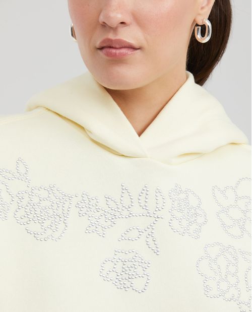 Buzo Cerrado con Capucha y Gráfico Floral  en Piedras para Mujer