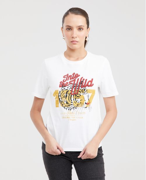 Camiseta Estampada con Detalles en Piedras para Mujer