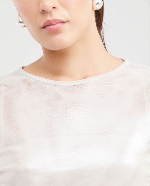 Camiseta Ajustada en Malla Semitransparente para Mujer