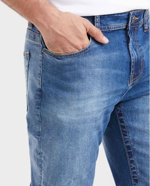 Jean Slim Fit Tiro Medio Bota Slim Azul Medio para Hombre