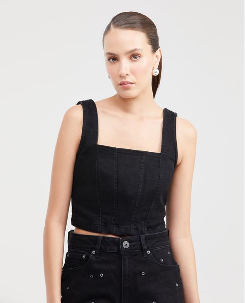 Corset en Denim Negro Slim Fit para Mujer