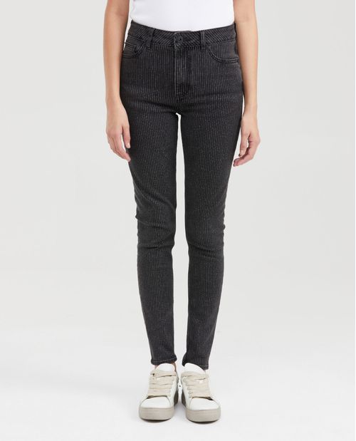 Jean Super High Rise Bota Skinny Negro Textura Rayas para Mujer