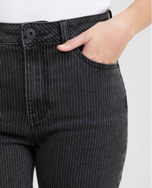 Jean Super High Rise Bota Skinny Negro Textura Rayas para Mujer