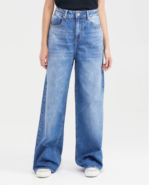 Jean Wide Leg Super High Rise Bota Relaxed Azul Medio para Mujer