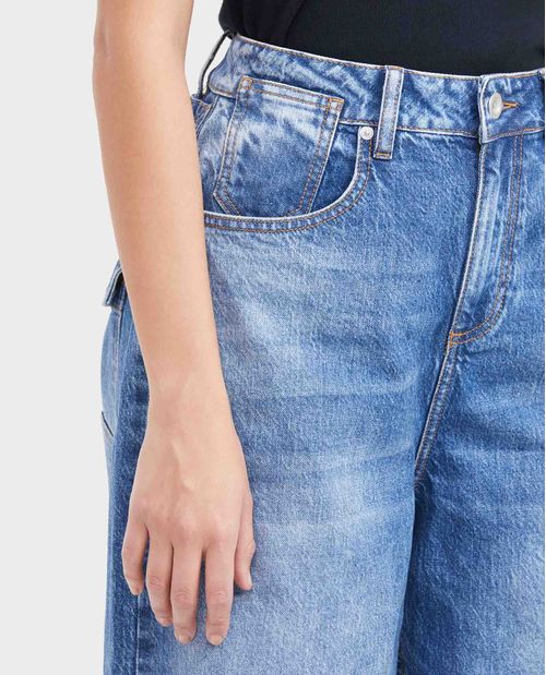 Jean Wide Leg Super High Rise Bota Relaxed Azul Medio para Mujer