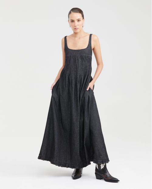 Vestido Corto en Denim Negro con Tirantes