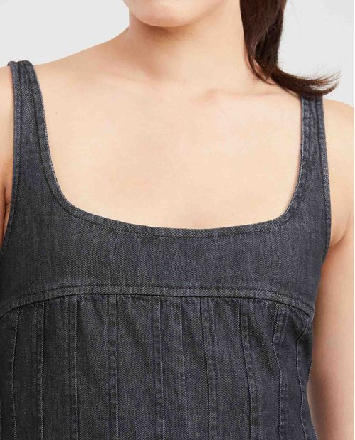 Vestido Corto en Denim Negro con Tirantes