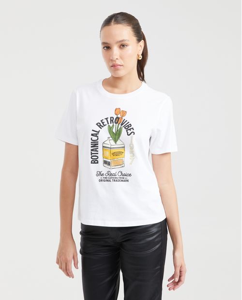 Camiseta Estampada con Detalles en Piedras para Mujer