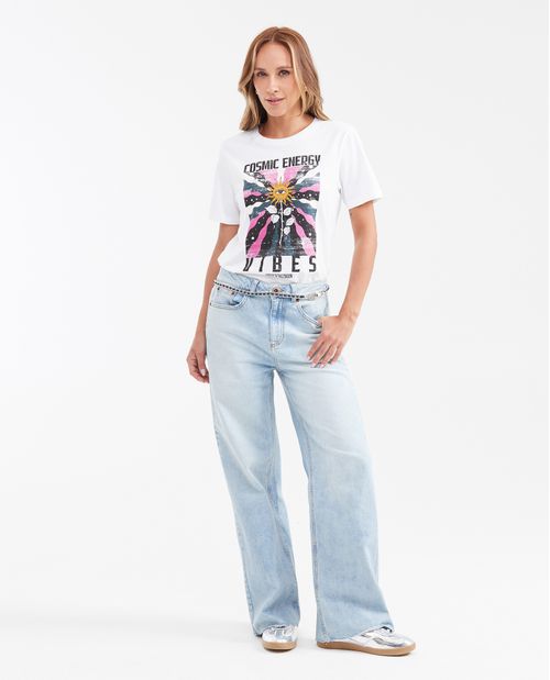 Camiseta Estampada con Detalle de Piedras para Mujer