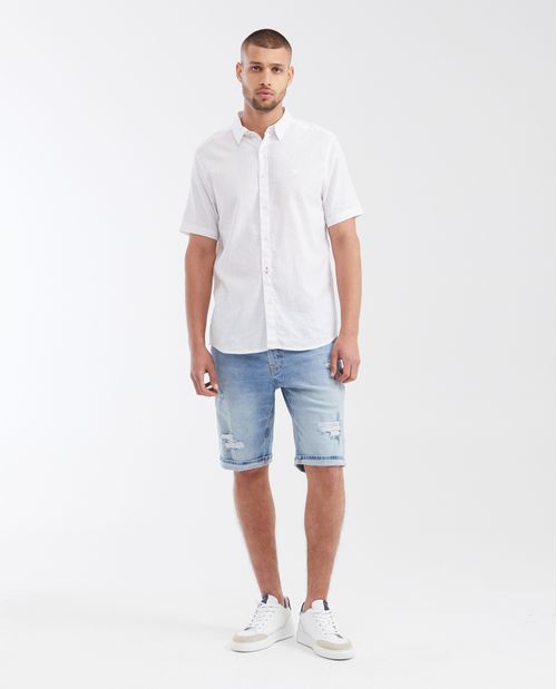 Bermuda en Denim Straight Fit Azul Claro con Rotos para Hombre